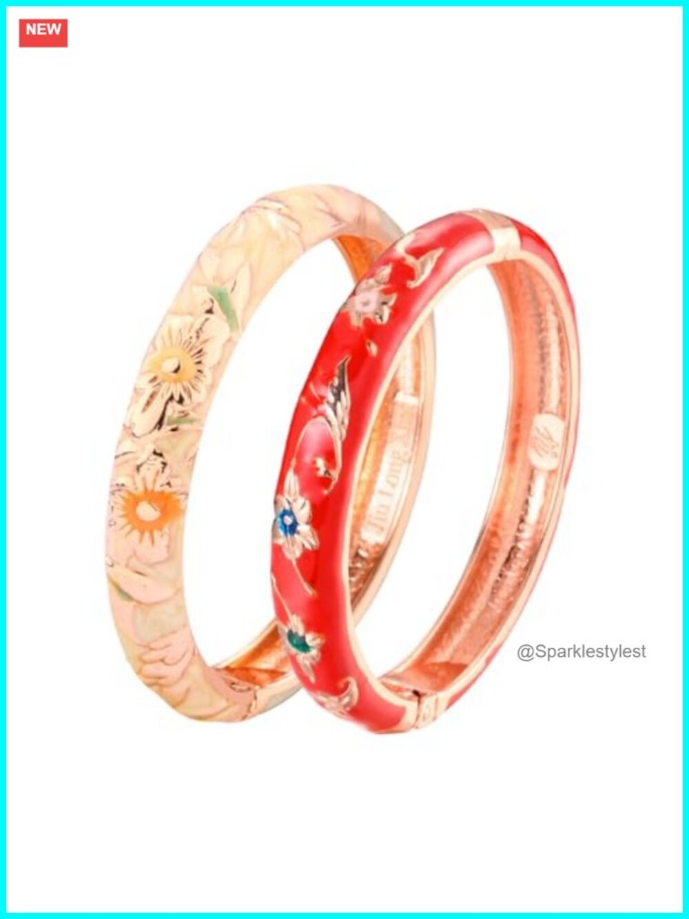 UJOY Cloisonne Bracelets Enamel Jewelry Gold Plated Bamboo Flower Cuff Bangle